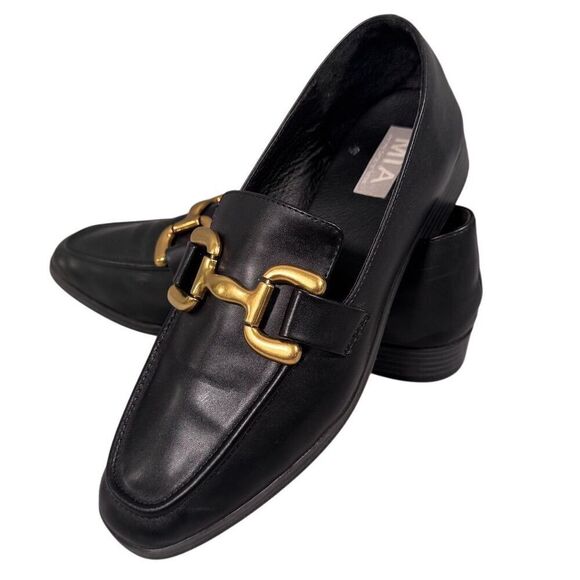 MIA Shoes - MIA Drena Women's Black Vegan Loafers Brass Tone Horsebit Size 10M Casual